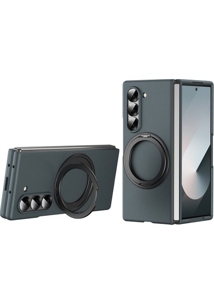 Samsung Galaxy Z Fold6 5g Manyetik Kılıf Yüzük Kickstand Sert Pc Kapağı Temperli Cam Ekran Filmi-Yeşil (Yurt Dışından)