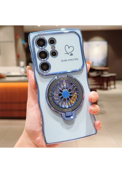 Samsung Galaxy S24 Ultra Kılıf Galvanik Gyro Tasarım Kickstand Yumuşak Tpu Telefon Kapağı-Mavi (Yurt Dışından)