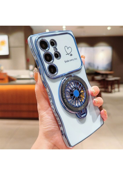 Samsung Galaxy S24 Ultra Kılıf Galvanik Gyro Tasarım Kickstand Yumuşak Tpu Telefon Kapağı-Mavi (Yurt Dışından) fırsatları