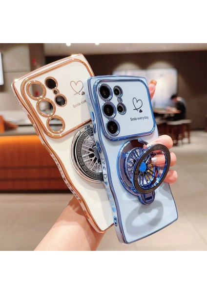 Samsung Galaxy S24 Ultra Kılıf Galvanik Gyro Tasarım Kickstand Yumuşak Tpu Telefon Kapağı-Mavi (Yurt Dışından) indirimleri