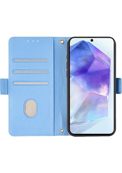 Samsung Galaxy A55 5g Deri Cüzdan Kılıf Rfıd Engelleme El Kayışı ile Stand Kapağı-Mavi (Yurt Dışından) fiyatları