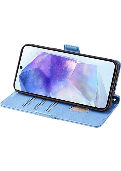 Samsung Galaxy A55 5g Deri Cüzdan Kılıf Rfıd Engelleme El Kayışı ile Stand Kapağı-Mavi (Yurt Dışından) fırsatları
