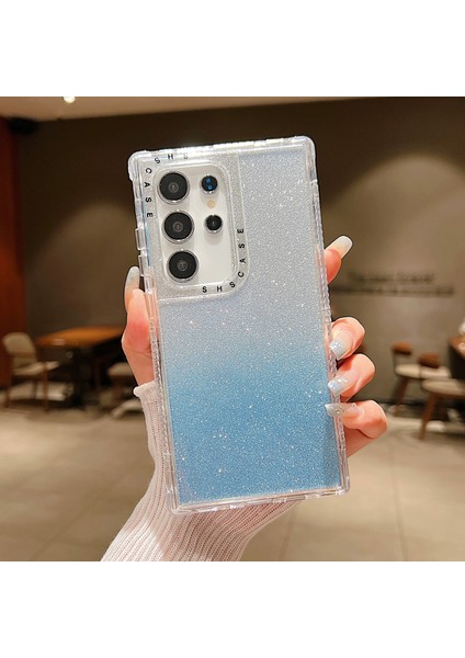Samsung Galaxy S24 Ultra Kılıf Parıltılı Tasarım Pc+Tpu Darbeye Dayanıklı Telefon Kapağı-Mavi (Yurt Dışından)