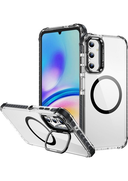 Samsung Galaxy S24 Fe Için Magsafe-Siyah ile Uyumlu Lens Kickstand Kapaklı Şeffaf Telefon Kılıfı (Yurt Dışından)