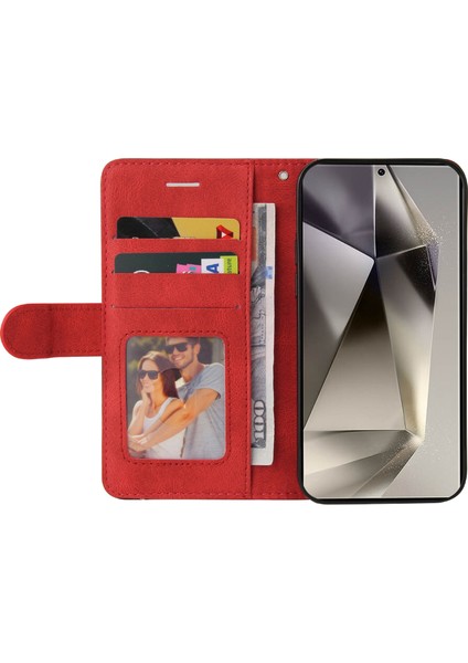 Kt Deri Serisi-1 Samsung Galaxy S25 Ultra Deri Kılıf Renk Ekleme Telefon Kapak Cüzdan Standı-Kırmızı (Yurt Dışından)