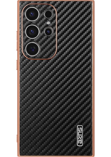 Samsung Galaxy S24 Ultra Kılıf Elektro Kaplama Karbon Fiber Doku Pu+Tpu Telefon Kapağı-Siyah (Yurt Dışından) modelleri