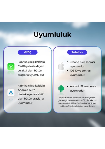 Duo Araç İçi Kablosuz CarPlay ve Android Auto Adaptörü | Apple iOS ve Android Cihazlarla Uyumlu