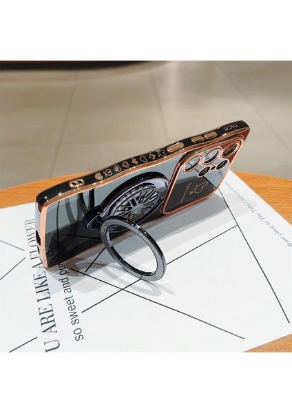 Samsung Galaxy S24 Ultra Kılıf Galvanik Gyro Tasarım Kickstand Yumuşak Tpu Telefon Kapağı-Siyah (Yurt Dışından) fırsatları