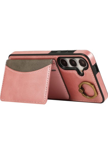 Samsung Galaxy S24 Için Pu Deri Arka Kılıf Kart Tutucu Kickstand Telefon Kılıfı Bilek Kayışlı-Pembe (Yurt Dışından) modelleri