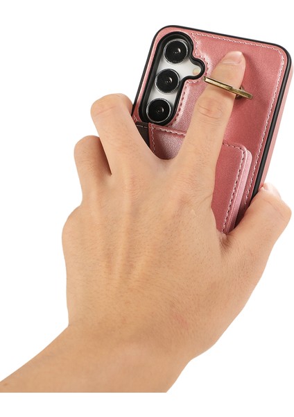 Samsung Galaxy S24 Için Pu Deri Arka Kılıf Kart Tutucu Kickstand Telefon Kılıfı Bilek Kayışlı-Pembe (Yurt Dışından) fırsatları