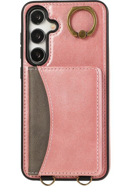 Samsung Galaxy S24 Için Pu Deri Arka Kılıf Kart Tutucu Kickstand Telefon Kılıfı Bilek Kayışlı-Pembe (Yurt Dışından) indirimleri