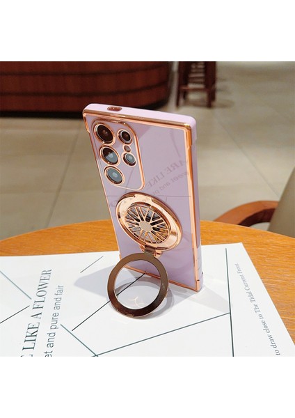 Samsung Galaxy S24 Ultra Kılıf Galvanik Gyro Tasarım Kickstand Yumuşak Tpu Telefon Kapağı-Mor (Yurt Dışından) modelleri