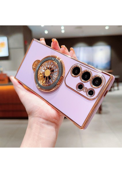 Samsung Galaxy S24 Ultra Kılıf Galvanik Gyro Tasarım Kickstand Yumuşak Tpu Telefon Kapağı-Mor (Yurt Dışından) fırsatları