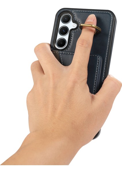 Samsung Galaxy A55 5g Pu Deri Arka Kılıf Kart Tutucu Kickstand Telefon Kılıfı Bilek Kayışı-Mavi (Yurt Dışından)