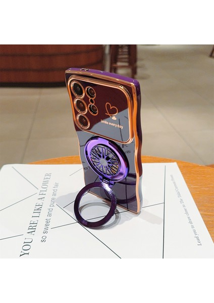 Samsung Galaxy S24 Ultra Kılıf Galvanik Gyro Tasarım Kickstand Yumuşak Tpu Telefon Kapağı-Koyu Mor (Yurt Dışından) modelleri