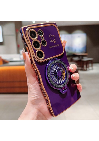 Samsung Galaxy S24 Ultra Kılıf Galvanik Gyro Tasarım Kickstand Yumuşak Tpu Telefon Kapağı-Koyu Mor (Yurt Dışından) fırsatları
