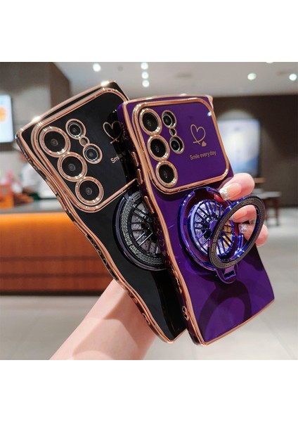 Samsung Galaxy S24 Ultra Kılıf Galvanik Gyro Tasarım Kickstand Yumuşak Tpu Telefon Kapağı-Koyu Mor (Yurt Dışından) indirimleri