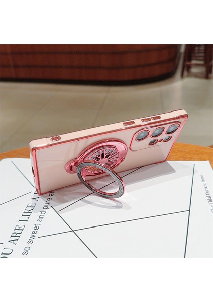 Samsung Galaxy S24 Ultra Kılıf Galvanik Gyro Tasarım Kickstand Yumuşak Tpu Telefon Kapağı-Pembe (Yurt Dışından) fiyatları