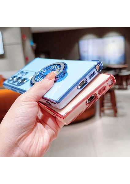 Samsung Galaxy S24 Ultra Kılıf Galvanik Gyro Tasarım Kickstand Yumuşak Tpu Telefon Kapağı-Pembe (Yurt Dışından) modelleri