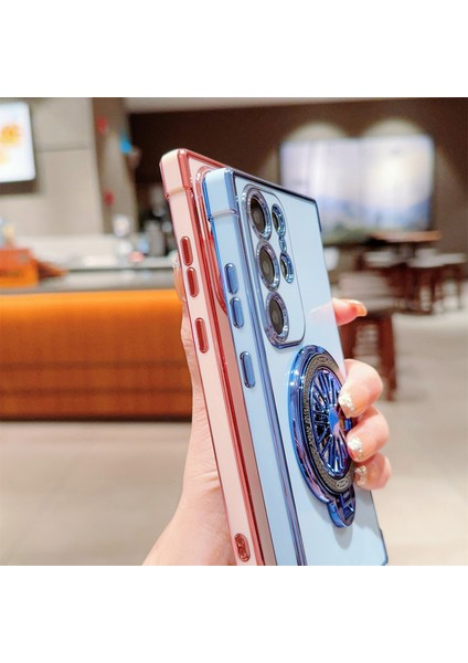 Samsung Galaxy S24 Ultra Kılıf Galvanik Gyro Tasarım Kickstand Yumuşak Tpu Telefon Kapağı-Pembe (Yurt Dışından) fırsatları