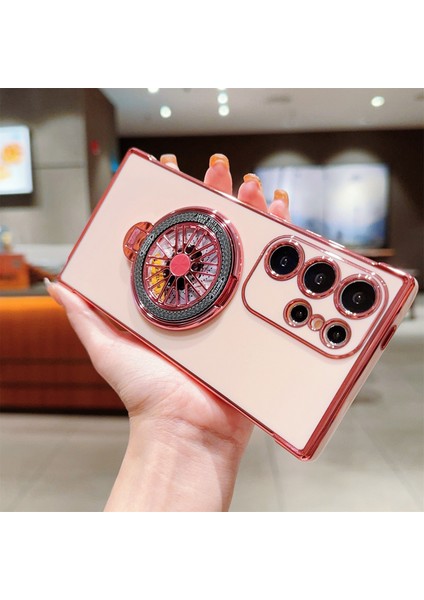 Samsung Galaxy S24 Ultra Kılıf Galvanik Gyro Tasarım Kickstand Yumuşak Tpu Telefon Kapağı-Pembe (Yurt Dışından) indirimleri