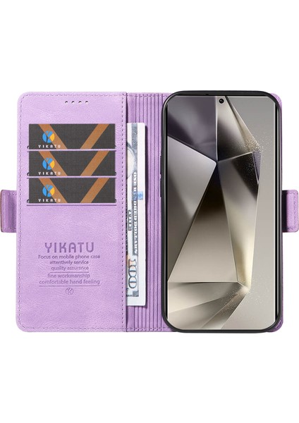 Yıkatu YK-005 Samsung Galaxy S25 Ultra Kılıf Pu Deri Cüzdan Telefon Kapak Cilt Dokunmatik Duygu-Mor (Yurt Dışından)