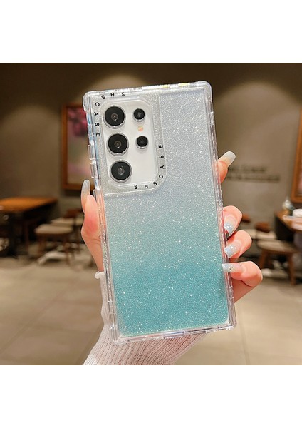 Samsung Galaxy S24 Ultra Kılıf Parıltılı Tasarım Pc+Tpu Darbeye Dayanıklı Telefon Kapağı-Yeşil (Yurt Dışından)