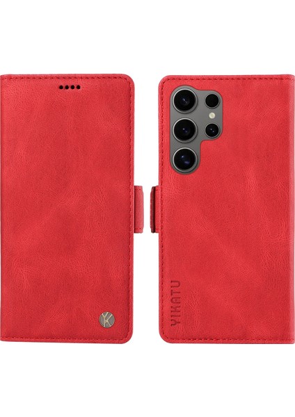 Yıkatu YK-005 Samsung Galaxy S25 Ultra Kılıf Pu Deri Cüzdan Telefon Kapak Cilt Dokunmatik Duygu-Kırmızı (Yurt Dışından)