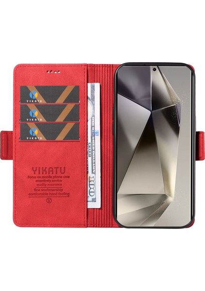 Yıkatu YK-005 Samsung Galaxy S25 Ultra Kılıf Pu Deri Cüzdan Telefon Kapak Cilt Dokunmatik Duygu-Kırmızı (Yurt Dışından)