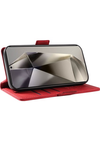 Yıkatu YK-005 Samsung Galaxy S25 Ultra Kılıf Pu Deri Cüzdan Telefon Kapak Cilt Dokunmatik Duygu-Kırmızı (Yurt Dışından)