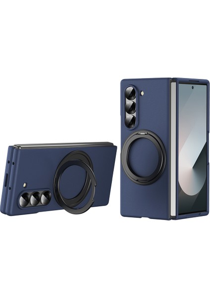 Samsung Galaxy Z Fold6 5g Manyetik Kılıf Yüzük Kickstand Sert Pc Kapak Temperli Cam Ekran Filmi-Safir (Yurt Dışından)