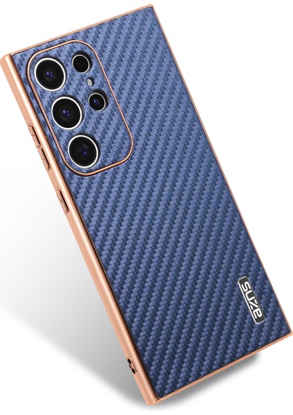 Samsung Galaxy S24 Ultra Kılıf Elektro Kaplama Karbon Fiber Doku Pu+Tpu Telefon Kapağı-Mavi (Yurt Dışından) fırsatları