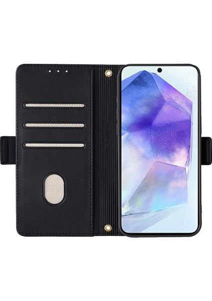 Samsung Galaxy A55 5g Deri Cüzdan Kılıf Rfıd Engelleme El Askılı Stand Kapağı-Siyah (Yurt Dışından)