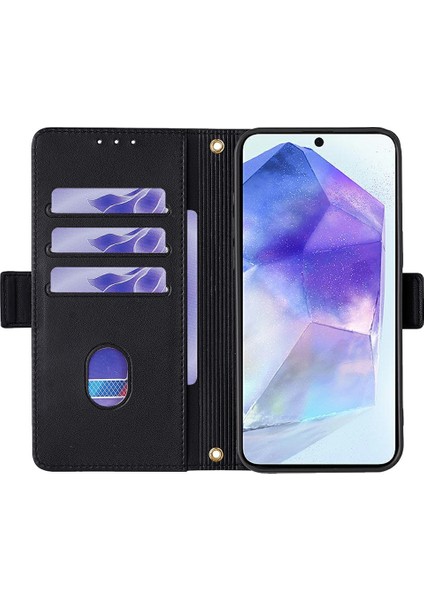 Samsung Galaxy A55 5g Deri Cüzdan Kılıf Rfıd Engelleme El Askılı Stand Kapağı-Siyah (Yurt Dışından)