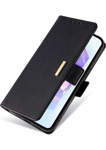 Samsung Galaxy A55 5g Deri Cüzdan Kılıf Rfıd Engelleme El Askılı Stand Kapağı-Siyah (Yurt Dışından)