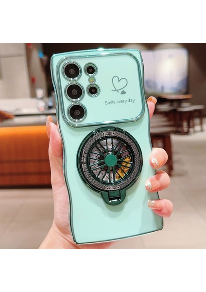 Samsung Galaxy S24 Ultra Kılıf Galvanik Gyro Tasarım Kickstand Yumuşak Tpu Telefon Kapağı-Yeşil (Yurt Dışından)