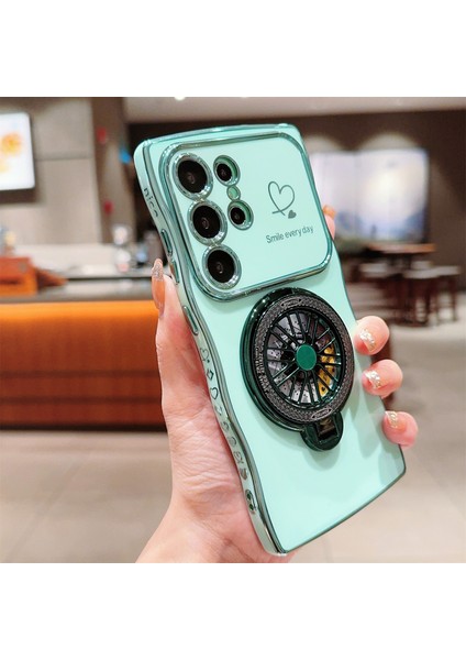 Samsung Galaxy S24 Ultra Kılıf Galvanik Gyro Tasarım Kickstand Yumuşak Tpu Telefon Kapağı-Yeşil (Yurt Dışından) indirimleri