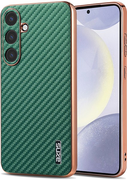 Samsung Galaxy S24 Kılıf Elektro Kaplama Karbon Fiber Doku Pu+Tpu Telefon Kapağı-Yeşil (Yurt Dışından)
