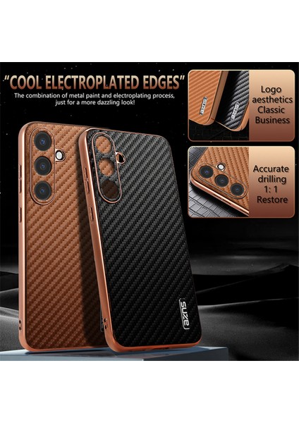 Samsung Galaxy S24 Kılıf Elektro Kaplama Karbon Fiber Doku Pu+Tpu Telefon Kapağı-Yeşil (Yurt Dışından)
