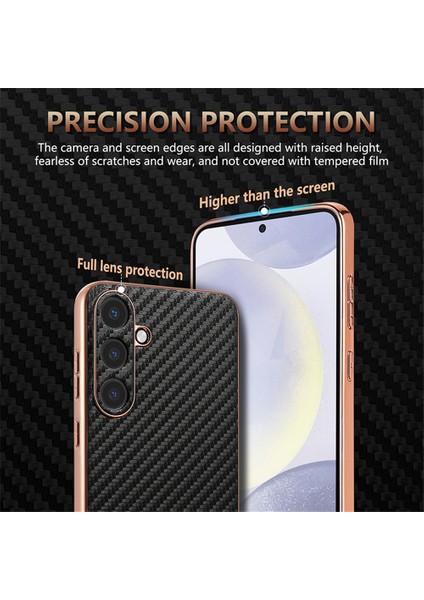 Samsung Galaxy S24 Kılıf Elektro Kaplama Karbon Fiber Doku Pu+Tpu Telefon Kapağı-Yeşil (Yurt Dışından)