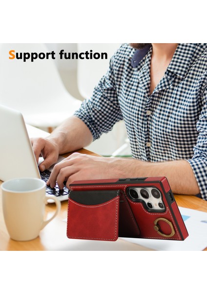 Samsung Galaxy S24 Ultra Pu Deri Arka Kılıf Kart Tutucu Kickstand Telefon Kılıfı Bilek Kayışlı-Kırmızı (Yurt Dışından) indirimleri