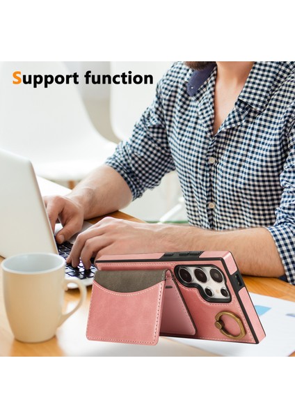 Samsung Galaxy S24 Ultra Pu Deri Arka Kılıf Kart Tutucu Kickstand Telefon Kılıfı Bilek Kayışlı-Pembe (Yurt Dışından) indirimleri