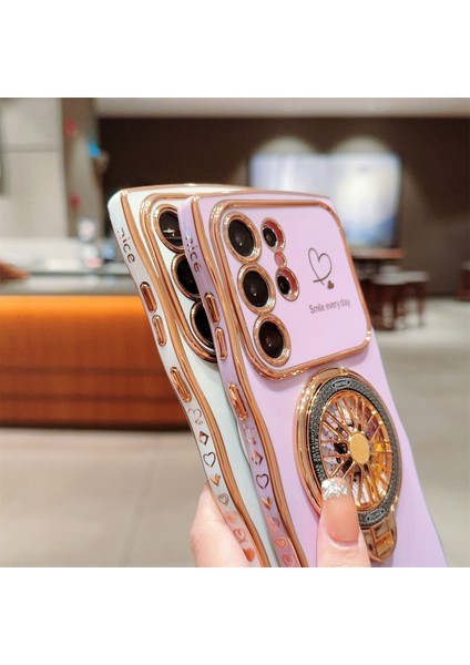 Samsung Galaxy S24 Ultra Kılıf Galvanik Gyro Tasarım Kickstand Yumuşak Tpu Telefon Kapağı-Pembe (Yurt Dışından) modelleri