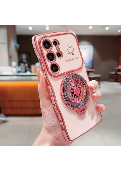 Samsung Galaxy S24 Ultra Kılıf Galvanik Gyro Tasarım Kickstand Yumuşak Tpu Telefon Kapağı-Pembe (Yurt Dışından) fırsatları