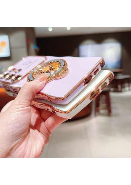 Samsung Galaxy S24 Ultra Kılıf Galvanik Gyro Tasarım Kickstand Yumuşak Tpu Telefon Kapağı-Pembe (Yurt Dışından) indirimleri