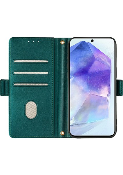 Samsung Galaxy A55 5g Deri Cüzdan Kılıf Rfıd Engelleme El Askılı Stand Kapağı-Yeşil (Yurt Dışından)