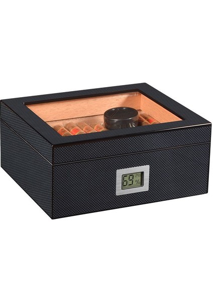 Karbon Fiber Camlı Dijital Humidor Puro Kutusu RD06X