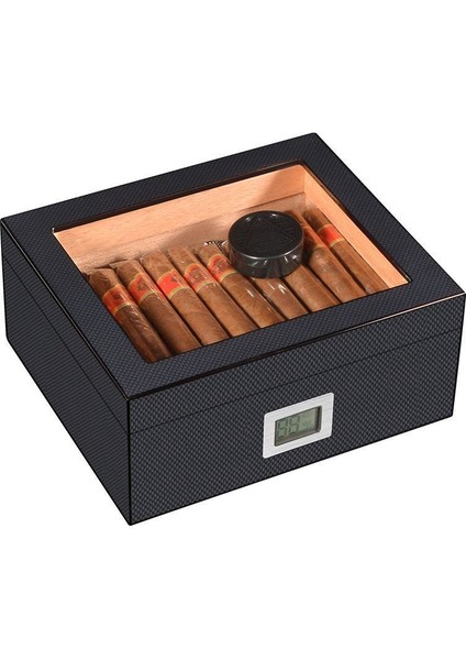 Karbon Fiber Camlı Dijital Humidor Puro Kutusu RD06X