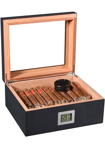 Karbon Fiber Camlı Dijital Humidor Puro Kutusu RD06X