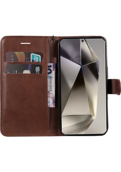 Samsung Galaxy S25 Ultra Için Kt Deri Serisi-2 Kılıf Düz Renk Deri Telefon Kılıfı Cüzdan Standı-Kahverengi (Yurt Dışından)